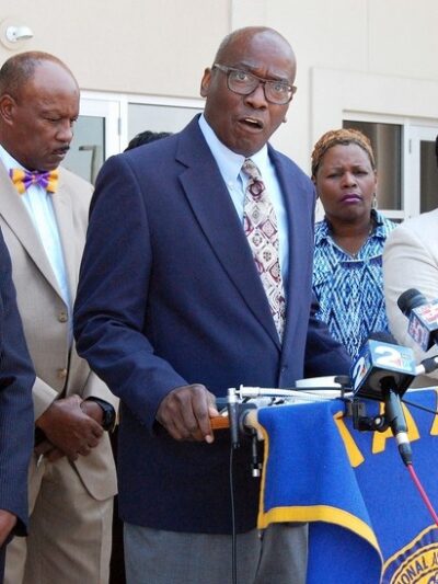 Civil rights leaders at speaking at press conference