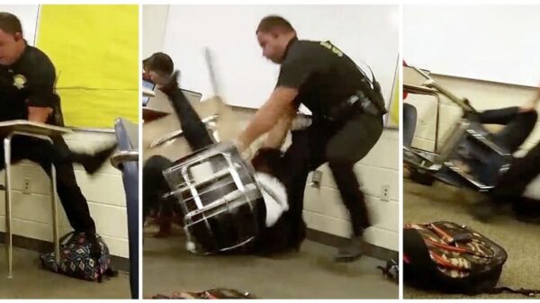 screen-grabs of officer forcibly removing student from chair