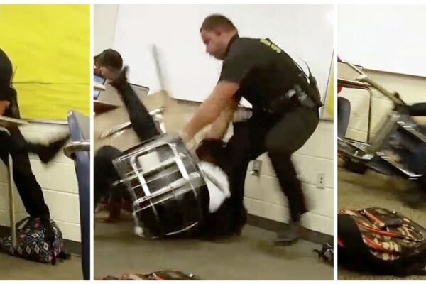 screen-grabs of officer forcibly removing student from chair
