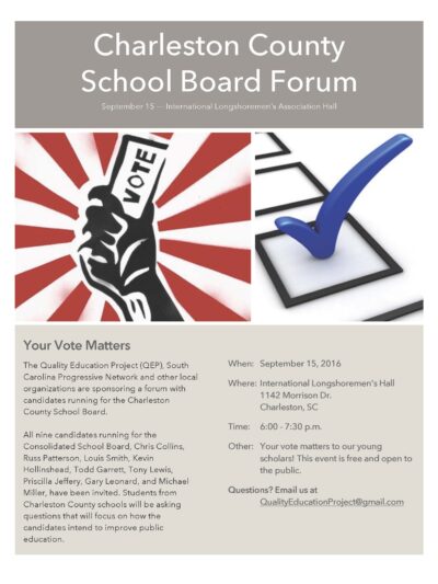 Charleston County School Board Forum flyer