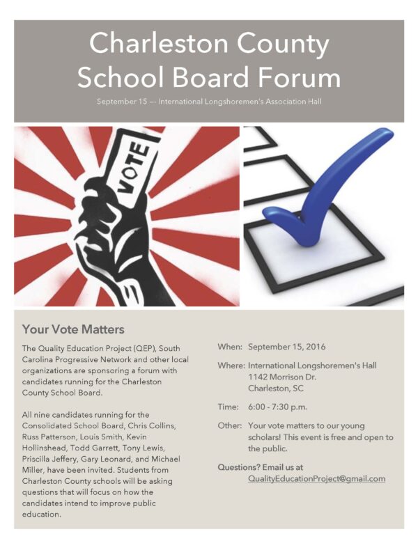 Charleston County School Board Forum flyer