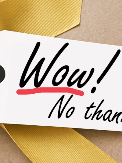 A gift tag reads, "Wow, No Thanks"