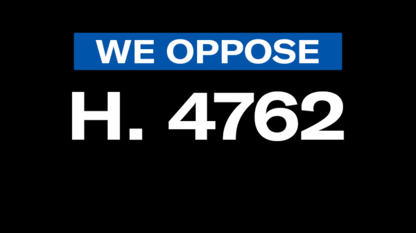 "We oppose H. 4762" in white text on a black background