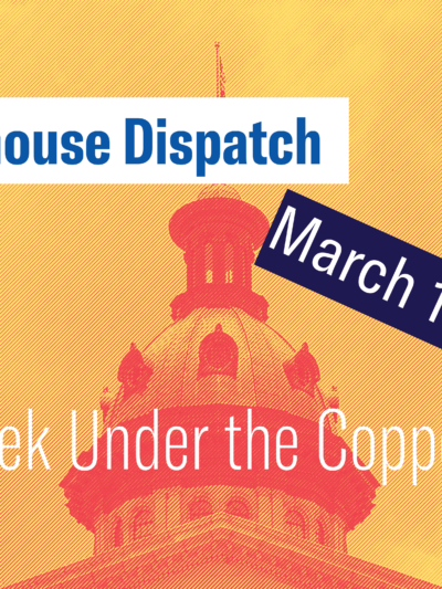"Statehouse Dispatch: March 16, 2026." Photo of the South Carolina Statehouse dome tinted orange and yellow.