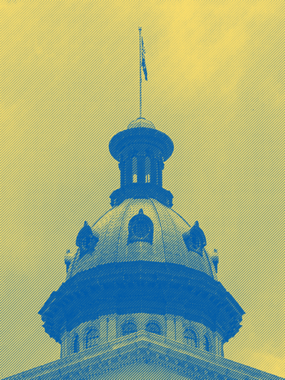 South Carolina Statehouse dome tinted blue and yellow