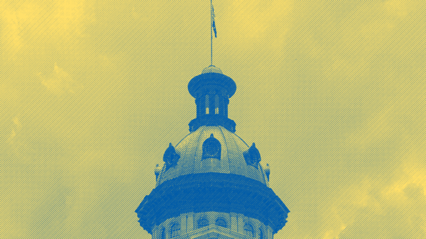 South Carolina Statehouse dome tinted blue and yellow