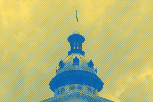 South Carolina Statehouse dome tinted blue and yellow