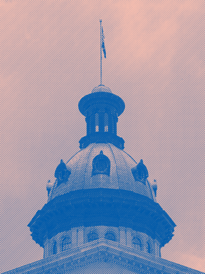 South Carolina Statehouse dome tinted pink and blue