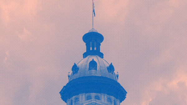 South Carolina Statehouse dome tinted pink and blue