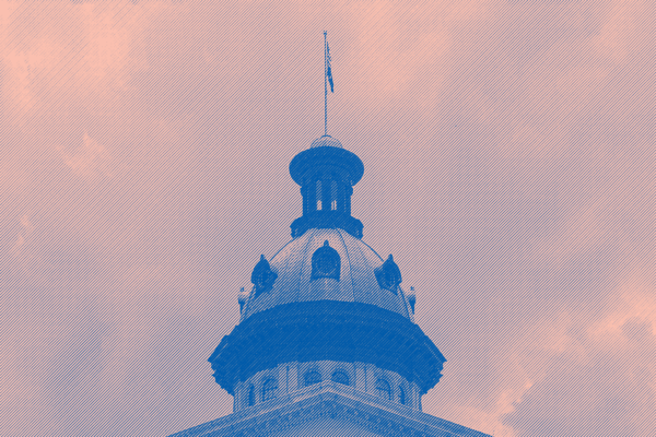 South Carolina Statehouse dome tinted pink and blue