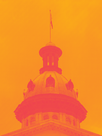 South Carolina Statehouse dome tinted orange and red