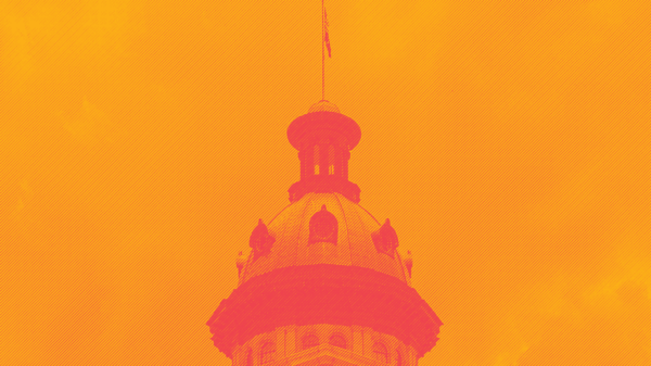 South Carolina Statehouse dome tinted orange and red