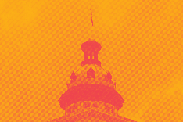 South Carolina Statehouse dome tinted orange and red