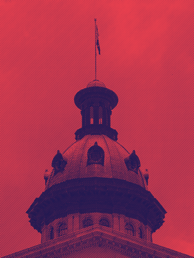 South Carolina Statehouse dome tinted red and blue