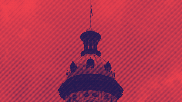 South Carolina Statehouse dome tinted red and blue