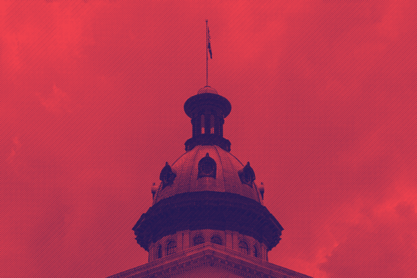 South Carolina Statehouse dome tinted red and blue