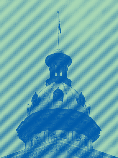 South Carolina Statehouse dome tinted teal and blue