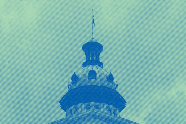 South Carolina Statehouse dome tinted teal and blue