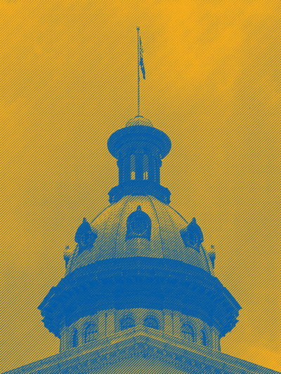 South Carolina Statehouse dome tinted blue and orange