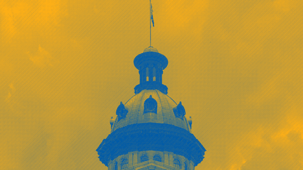 South Carolina Statehouse dome tinted blue and orange