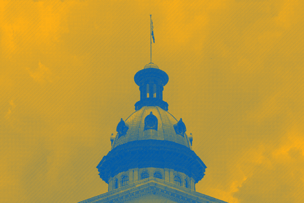 South Carolina Statehouse dome tinted blue and orange