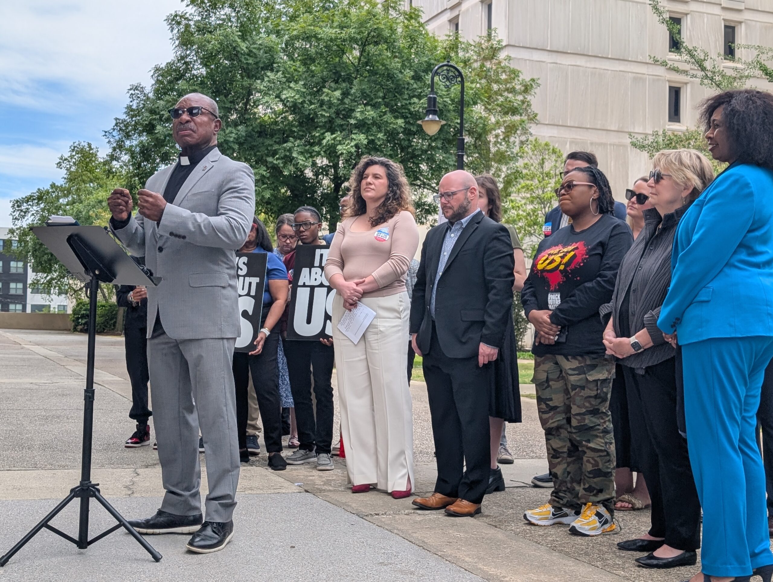 Press conference on Statehouse grounds