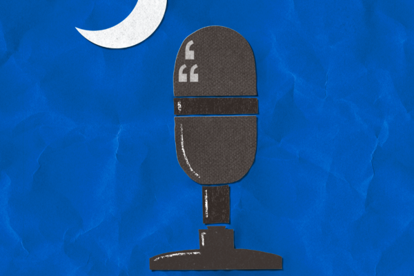 "Episode 23: Don't Rig Our Maps." Image of a podcast microphone and crescent moon in the shape of the South Carolina flag.