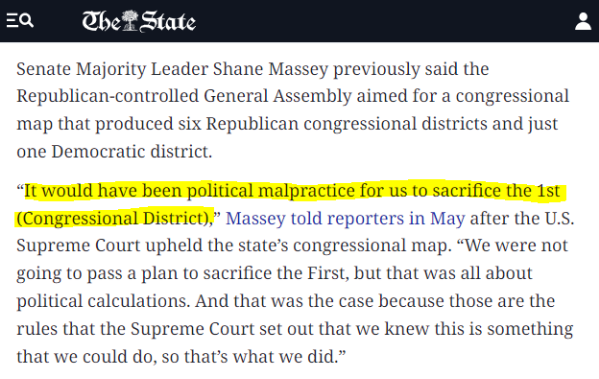 "It would have been political malpractice for us to sacrifice the 1st (Congressional District." News clipping is from The State newspaper.