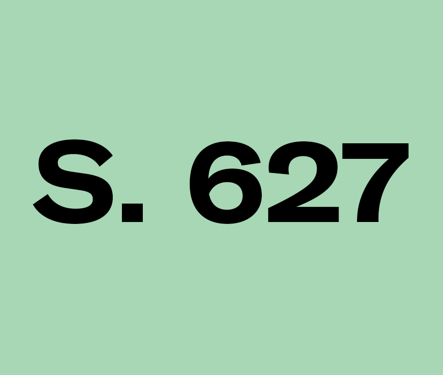 "S. 627" in black text on a light green background