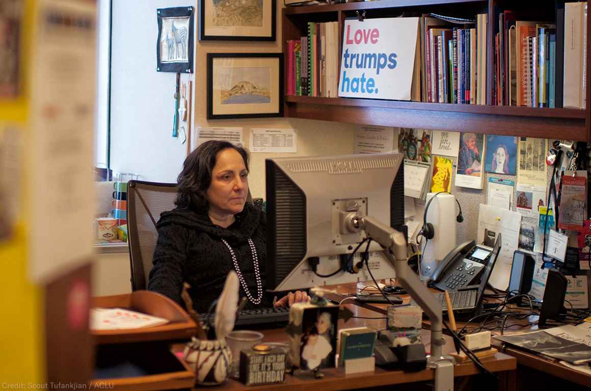 Lenora at her desk.