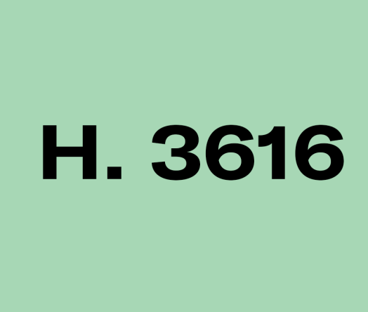 "H. 3616" in black text on a light green background