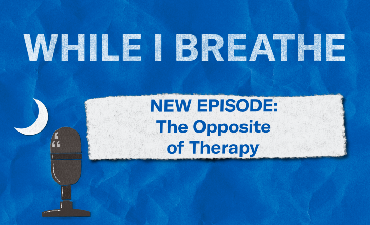 "While I Breathe. New Episode: The Opposite of Therapy." An image of a microphone and crescent moon imitate the South Carolina state flag.