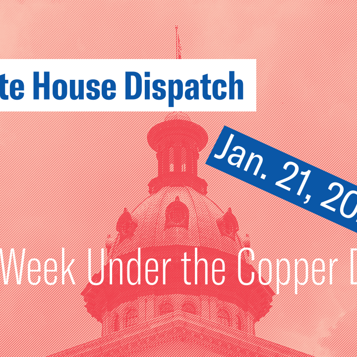 "State House Dispatch: Jan. 21, 2025. This Week Under the Copper Dome." Text appears over an image of the South Carolina State House dome.