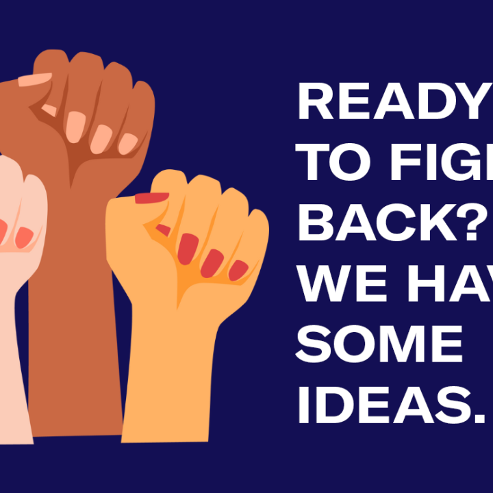 "Ready to fight back? We have some ideas." Text appears beside a stylized drawing of three upraised fists.