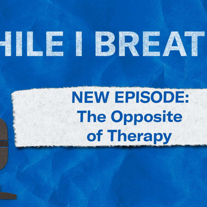 "While I Breathe. New Episode: The Opposite of Therapy." An image of a microphone and crescent moon imitate the South Carolina state flag.